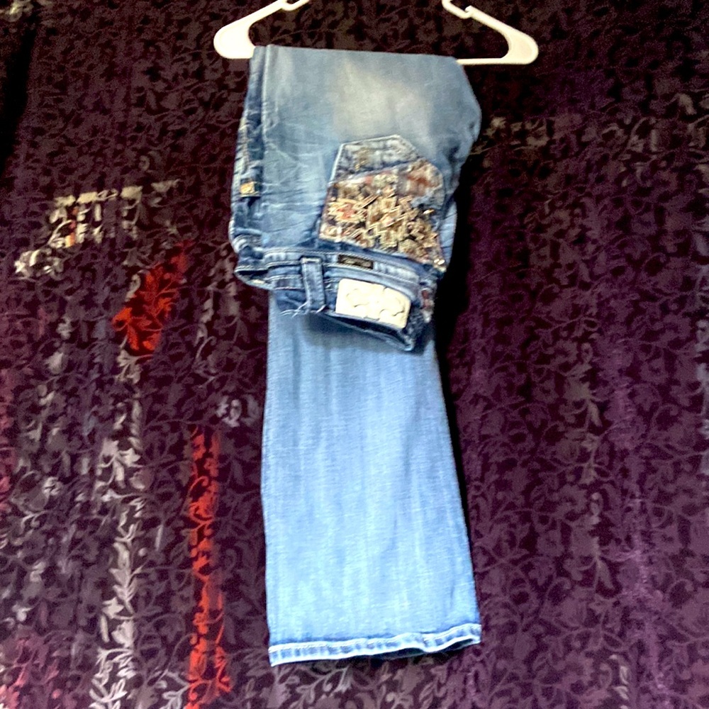 Miss me pink Native American jeweled design boot cut jeans